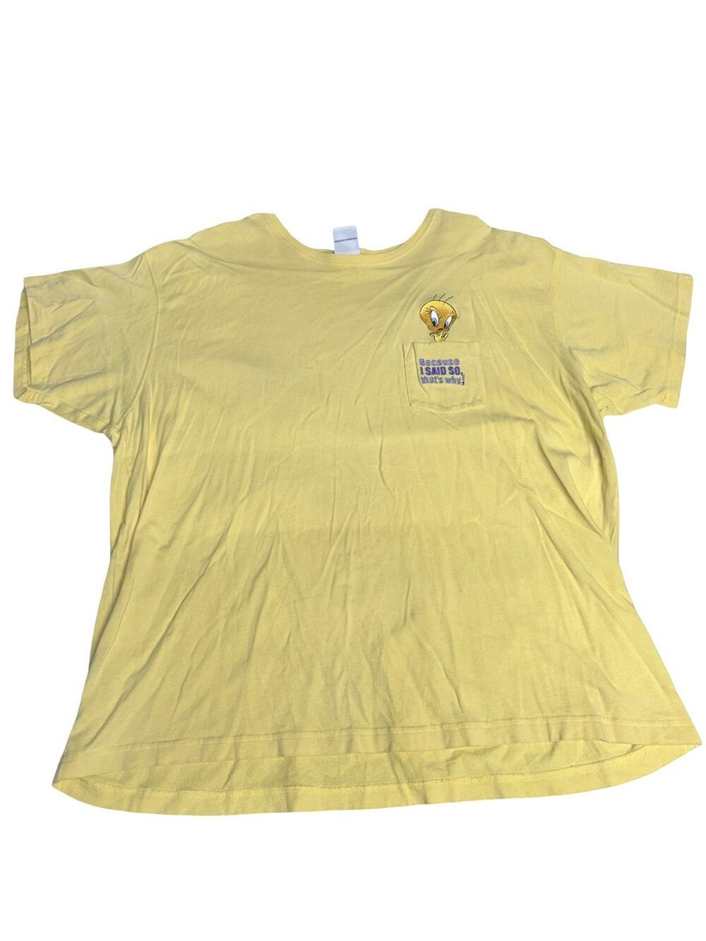 Tweety Bird Pocket T-Shirt Yellow 28” Length No Size Tag Slight Marks Front